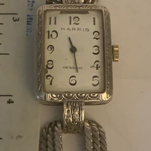 Art Deco Harris Incabloc Wrist Watch. Wind up. .800 sterling.